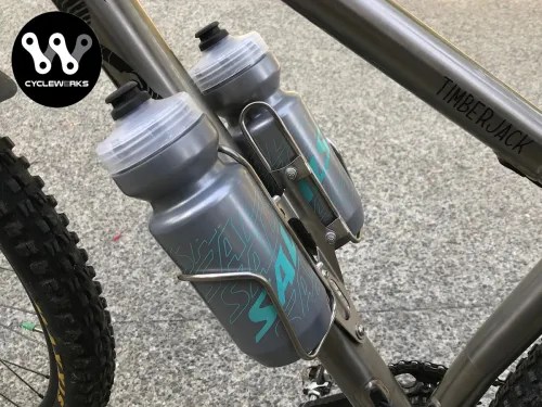 60 degree double bottle cage adaptor installed with bottles